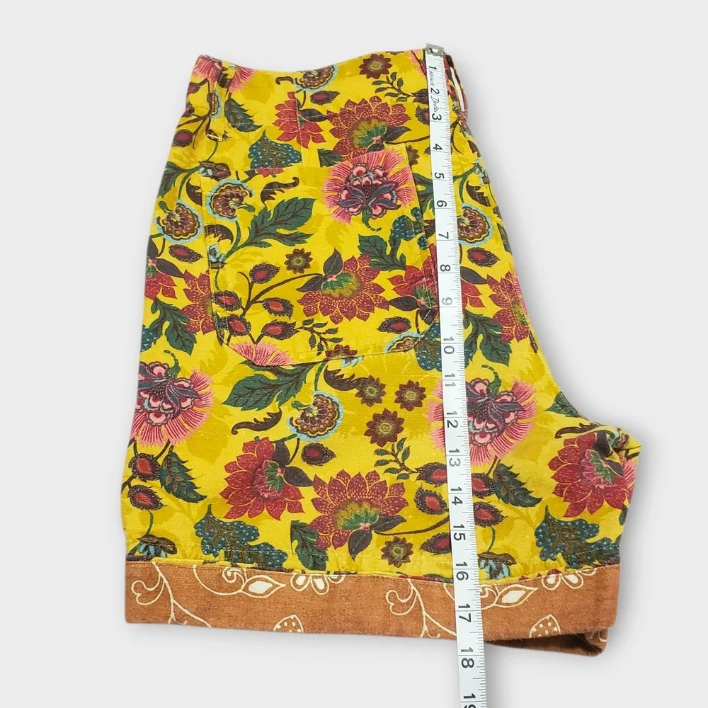 Sundance Sumi Short Yellow‎ Floral Linen Blend Womens Size 10 Boho Festival